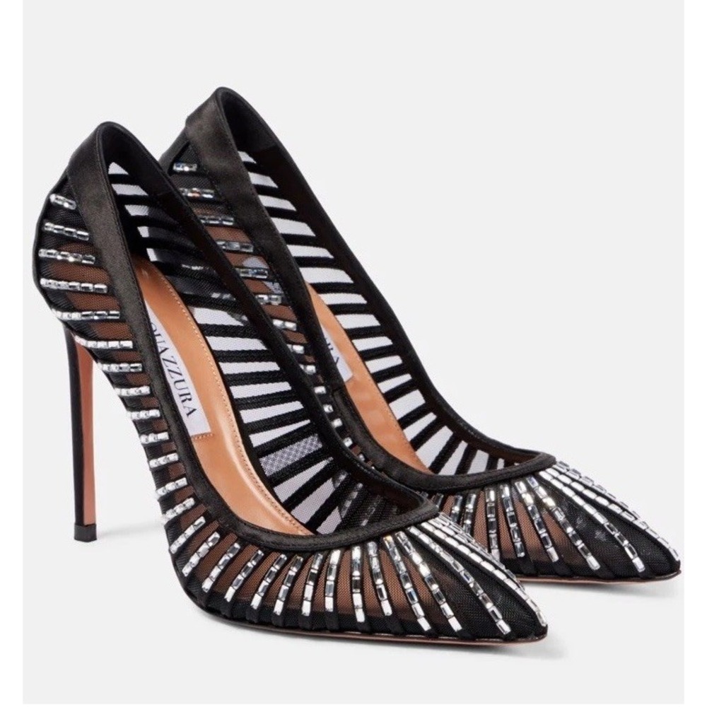 Aquazzura Passions Crystal‎ Pump 105 Black Womens Size 39 NEW - Picture 4 of 14